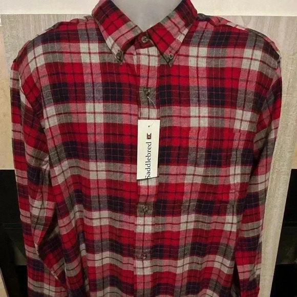 Saddlebred Men’s Flannel Button Down Shirt. Navy & Red. New with tags. Large. - Picture 1 of 6